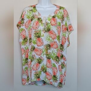 Coral Bay Tropical Pineapple Print Top Beach CoverUp Sz PXL